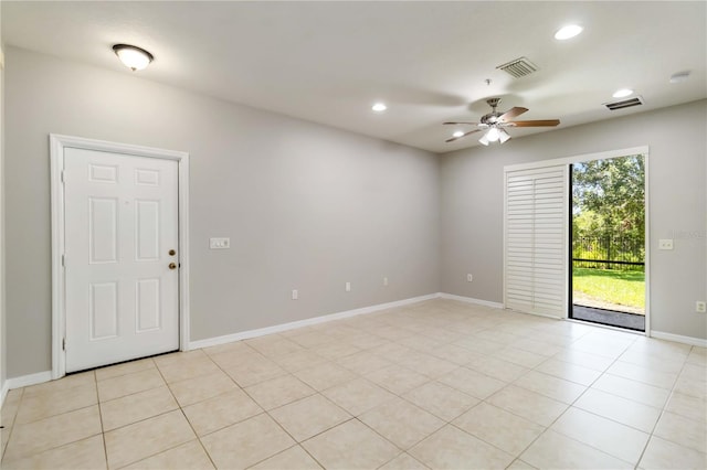 4220 Via Piedra Cir Unit 4-101, Sarasota, FL 34233 - empty room with ceiling fan, recessed lighting, baseboards, and light tile patterned flooring