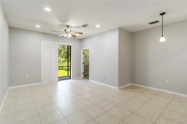 4220 Via Piedra Cir Unit 4-101, Sarasota, FL 34233 - empty room featuring a ceiling fan, recessed lighting, baseboards, and light tile patterned floors