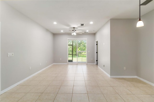 4220 Via Piedra Cir Unit 4-101, Sarasota, FL 34233 - empty room featuring a ceiling fan, recessed lighting, light tile patterned floors, and baseboards