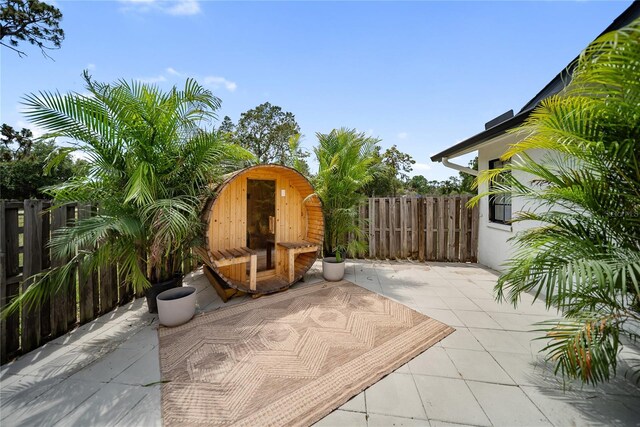 3810 Hidden River Rd, Sarasota, FL 34240 - view of patio with a shed