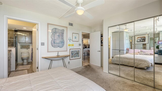 2045 Gulf Of Mexico Dr Unit M1-514, Longboat Key, FL 34228 - carpeted bedroom with a closet, a ceiling fan, and ensuite bathroom