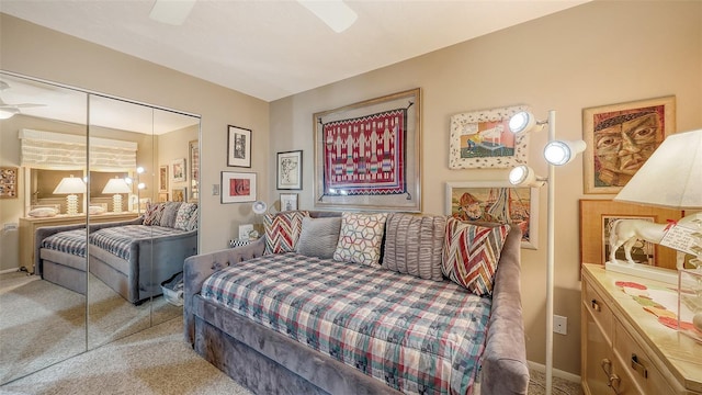 2045 Gulf Of Mexico Dr Unit M1-514, Longboat Key, FL 34228 - carpeted bedroom featuring a closet, ceiling fan, and baseboards