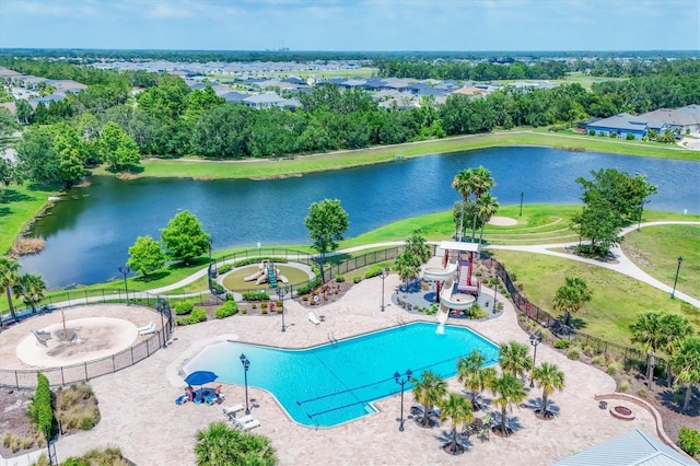 12755 Rainwashed Loop, Parrish, FL 34219 - view of swimming pool with a water view and view of wooded area