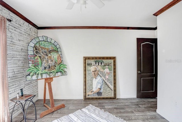 7321 Caladesia Dr, Sarasota, FL 34243 - hallway with ornamental molding, baseboards, and wood finished floors