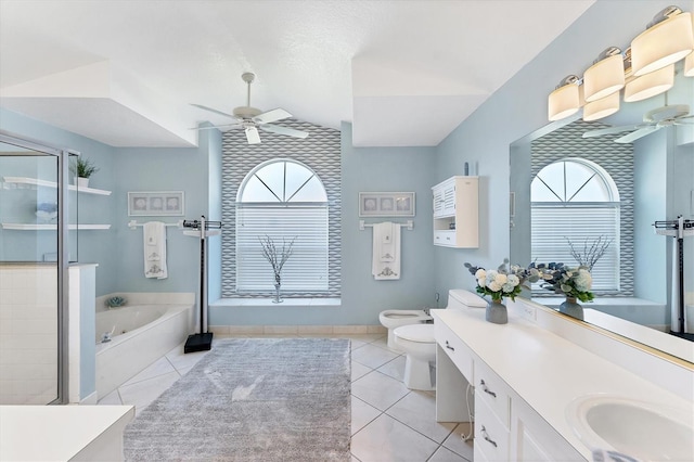 4585 Dover Street Cir E, Bradenton, FL 34203 - full bathroom featuring a ceiling fan, a bidet, vanity, and tile patterned flooring