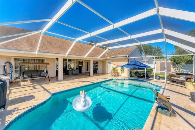 4585 Dover Street Cir E, Bradenton, FL 34203 - outdoor pool featuring a patio area and a lanai