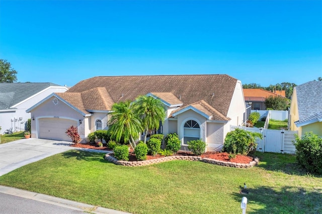 4585 Dover Street Cir E, Bradenton, FL 34203 - view of front of property with a garage, stucco siding, concrete driveway, and a gate
