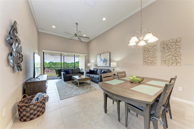 13710 Messina Loop Unit 201, Bradenton, FL 34211 - dining area featuring ornamental molding, light tile patterned flooring, a chandelier, recessed lighting, and baseboards