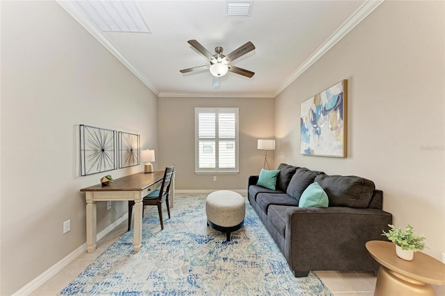 13710 Messina Loop Unit 201, Bradenton, FL 34211 - living room with ornamental molding, ceiling fan, and baseboards
