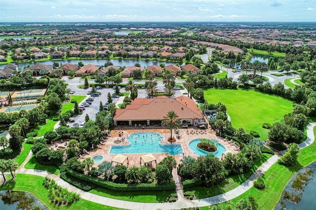 13710 Messina Loop Unit 201, Bradenton, FL 34211 - aerial view of residential area featuring a pool area and a nearby body of water