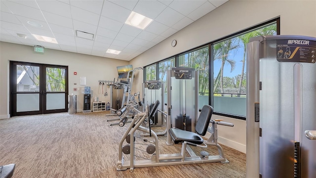 1465 Gulf Of Mexico Dr Unit 502, Longboat Key, FL 34228 - workout area with carpet, baseboards, and a paneled ceiling