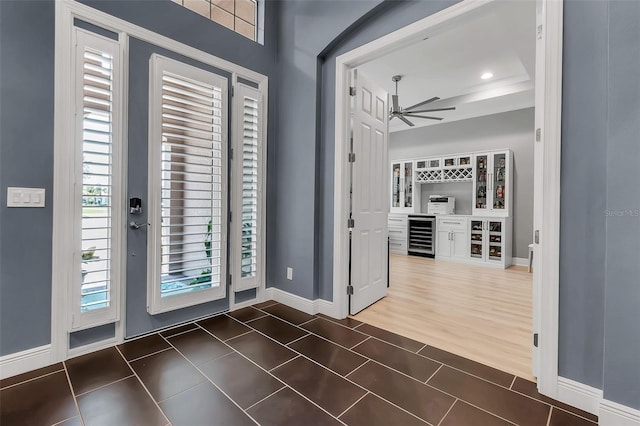 932 Mangrove Edge Ct, Bradenton, FL 34208 - entrance foyer featuring baseboards, tile patterned floors, ceiling fan, and recessed lighting