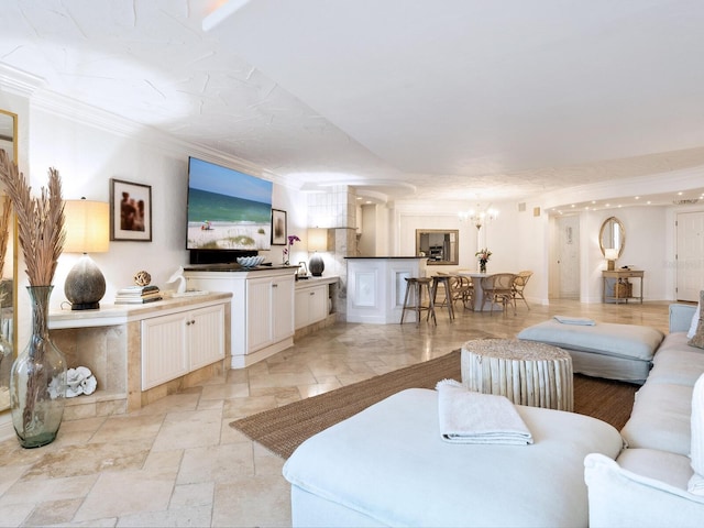 5880 Midnight Pass Rd Unit 207, Sarasota, FL 34242 - living room with a chandelier and crown molding