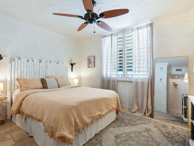 5880 Midnight Pass Rd Unit 207, Sarasota, FL 34242 - bedroom featuring crown molding and a ceiling fan