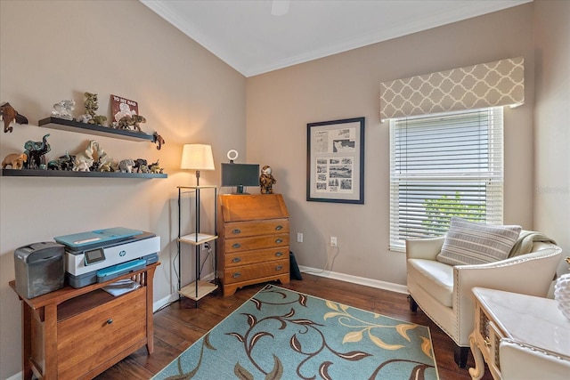 12322 Tall Pines Way, Lakewood Ranch, FL 34202 - sitting room with ornamental molding, wood finished floors, and baseboards