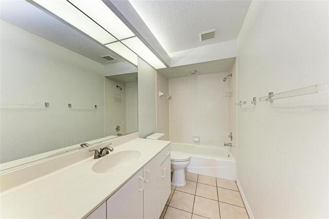 7023 Woodside Oaks Cir Unit 1, Sarasota, FL 34231 - full bathroom with tile patterned floors, vanity, toilet, shower / bathtub combination, and a textured ceiling