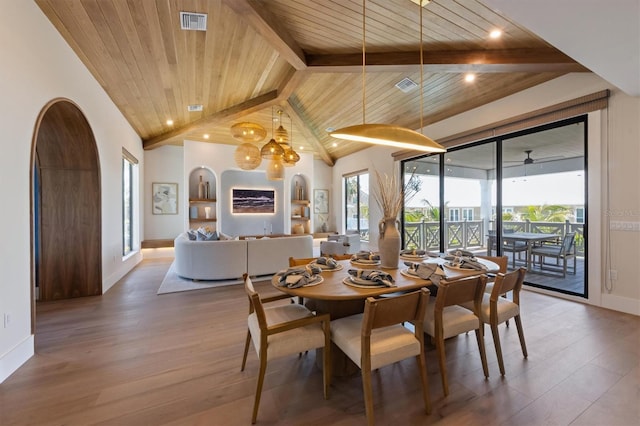 401 39th St, Holmes Beach, FL 34217 - dining space featuring wood ceiling, wood finished floors, baseboards, and recessed lighting