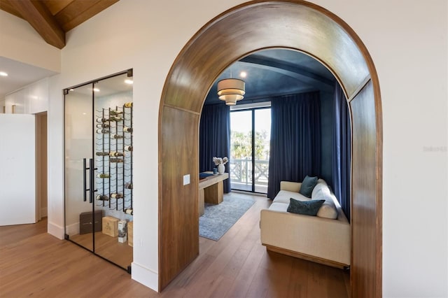 401 39th St, Holmes Beach, FL 34217 - interior space featuring wood finished floors and arched walkways