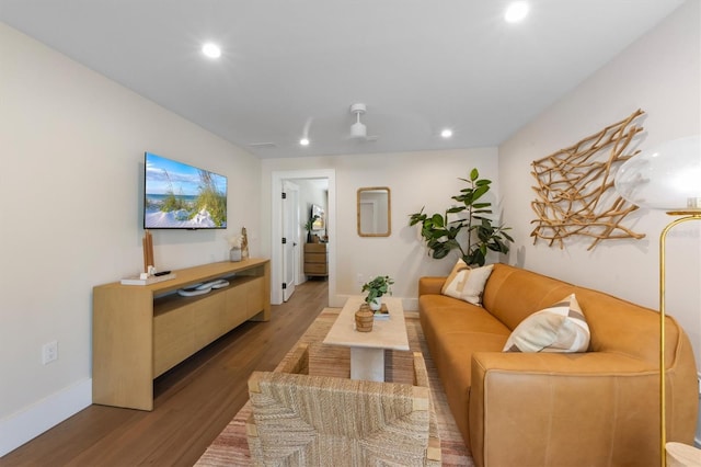 401 39th St, Holmes Beach, FL 34217 - living room with recessed lighting, wood finished floors, and baseboards