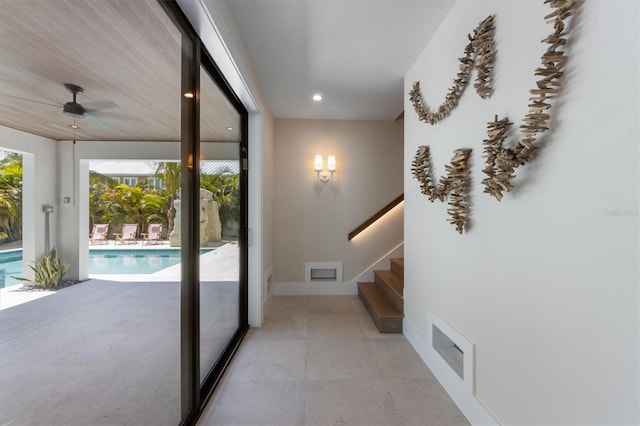 401 39th St, Holmes Beach, FL 34217 - entryway with stairway, recessed lighting, a ceiling fan, and baseboards