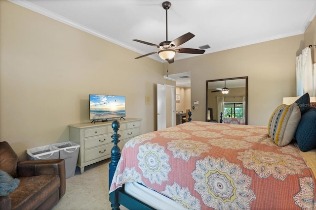 7321 Hemlock Ln, Sarasota, FL 34241 - bedroom with crown molding and ceiling fan