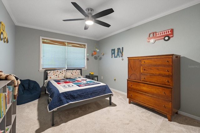 7321 Hemlock Ln, Sarasota, FL 34241 - bedroom with carpet, ornamental molding, baseboards, and ceiling fan