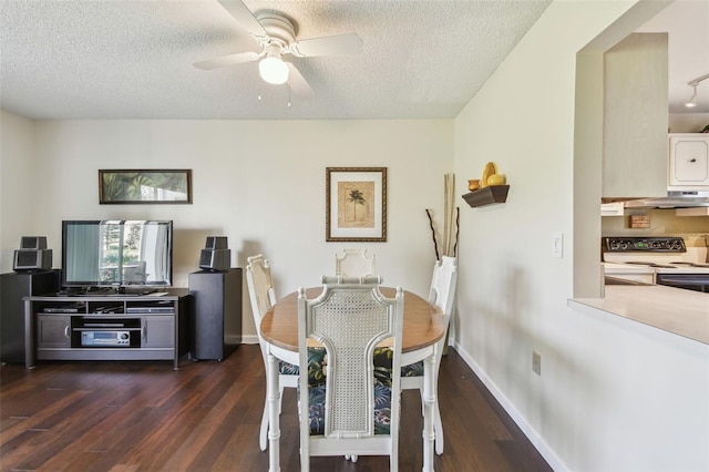 3820 Ironwood Ln Unit 104-I, Bradenton, FL 34209 - dining space with dark wood finished floors, ceiling fan, a textured ceiling, and baseboards