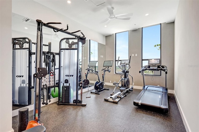 33 S Palm Ave Unit 1101, Sarasota, FL 34236 - exercise room with a ceiling fan, baseboards, and recessed lighting