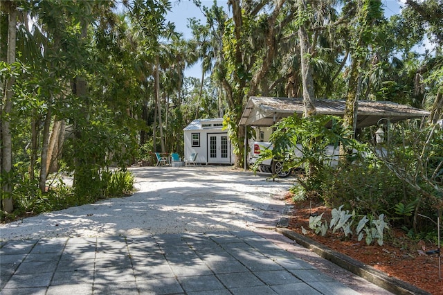 7251 Fish Farm Rd, Palmetto, FL 34221 - view of property hidden behind natural elements with french doors and driveway