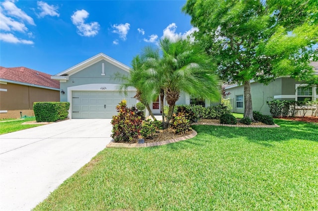 11254 82nd St E, Parrish, FL 34219 - view of front of house featuring a garage, stucco siding, driveway, and a front yard