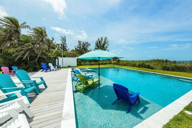 102 77th St, Holmes Beach, FL 34217 - view of swimming pool featuring a wooden deck