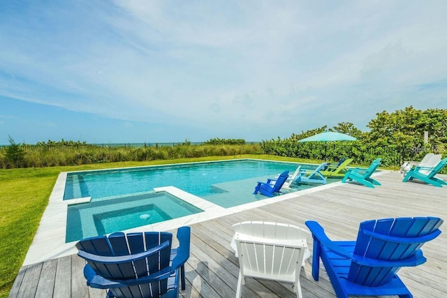 102 77th St, Holmes Beach, FL 34217 - view of swimming pool with a wooden deck and a pool with connected hot tub
