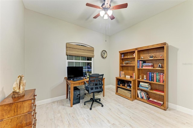 12175 Maple Ridge Dr, Parrish, FL 34219 - office area with wood finished floors and ceiling fan