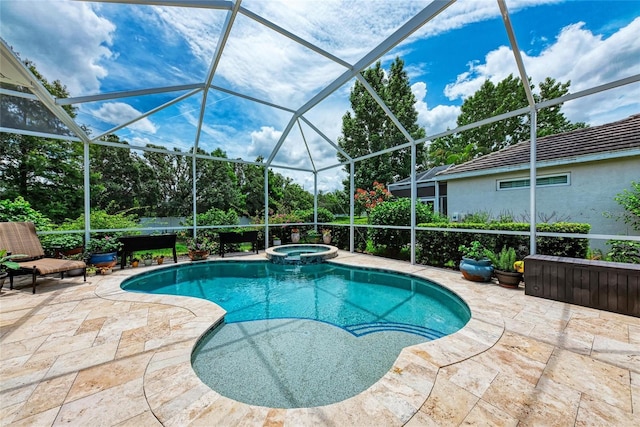 12175 Maple Ridge Dr, Parrish, FL 34219 - view of swimming pool with a patio area, a pool with connected hot tub, and glass enclosure