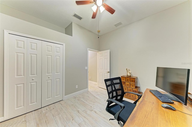 12175 Maple Ridge Dr, Parrish, FL 34219 - home office with ceiling fan and light wood-style flooring