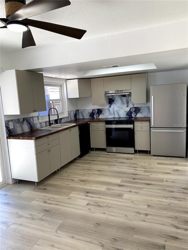 1947 Los Lomas Dr, Clearwater, FL 33763 - kitchen with electric stove, freestanding refrigerator, a sink, decorative backsplash, and dishwasher