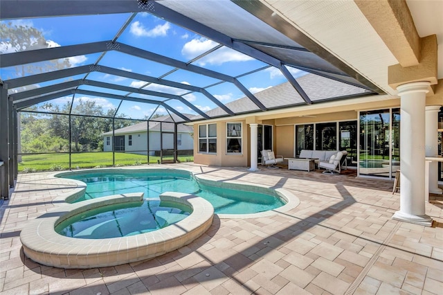 15006 21st Ave E, Bradenton, FL 34212 - view of pool with an outdoor living space, a patio, and a pool with connected hot tub
