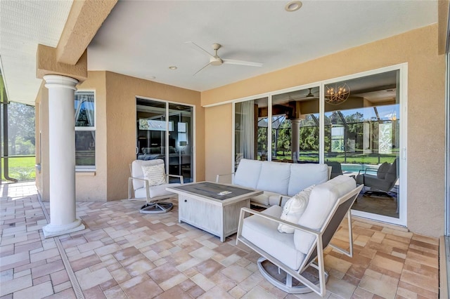 15006 21st Ave E, Bradenton, FL 34212 - view of patio with an outdoor hangout area, a ceiling fan, and a lanai
