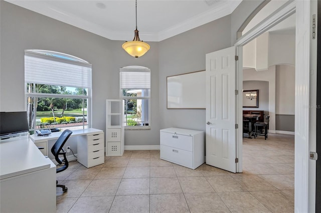 15006 21st Ave E, Bradenton, FL 34212 - office space with light tile patterned flooring, arched walkways, crown molding, and baseboards