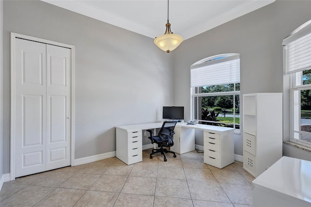 15006 21st Ave E, Bradenton, FL 34212 - office space with ornamental molding, baseboards, and light tile patterned floors
