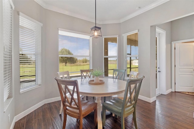 2350 Virgil Hall Rd, Lithia, FL 33547 - dining room with dark wood finished floors, baseboards, and ornamental molding