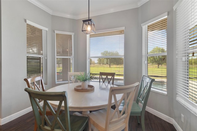 2350 Virgil Hall Rd, Lithia, FL 33547 - dining space with baseboards, wood finished floors, and ornamental molding