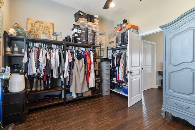 2350 Virgil Hall Rd, Lithia, FL 33547 - walk in closet featuring wood finished floors and ceiling fan