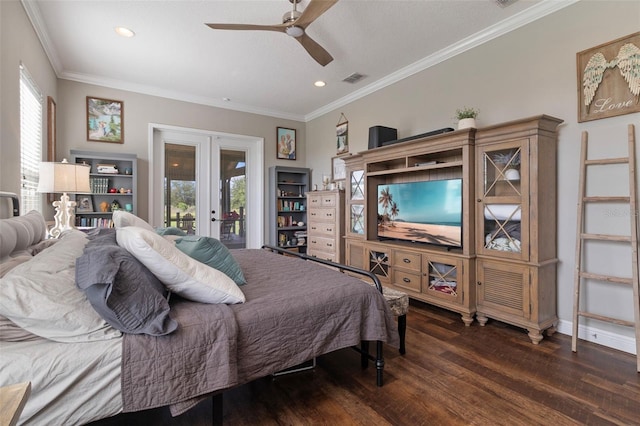2350 Virgil Hall Rd, Lithia, FL 33547 - bedroom featuring french doors, access to outside, wood finished floors, multiple windows, and ornamental molding