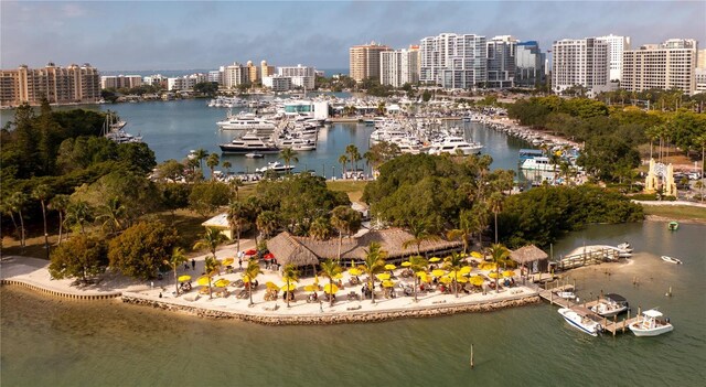 688 Golden Gate Pt Unit 201, Sarasota, FL 34236 - water view with nearby urban area and numerous boat docks