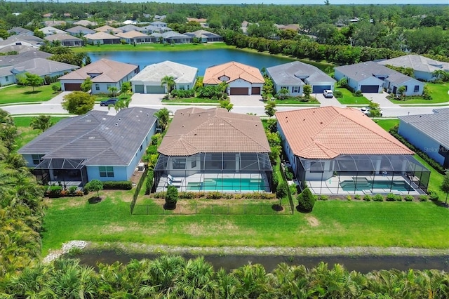8020 Clearwater Ct, Sarasota, FL 34241 - aerial perspective of suburban area featuring a pool area and a large body of water