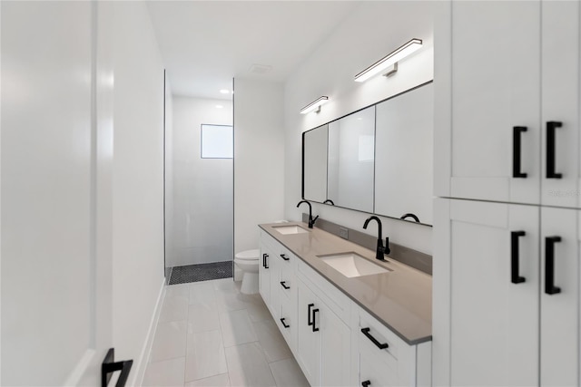 2638 Hagerick Ln, North Port, FL 34288 - bathroom with toilet, double vanity, a shower stall, and recessed lighting