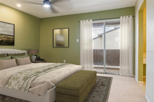 4475 Sandner Dr, Sarasota, FL 34243 - carpeted bedroom with access to outside, baseboards, and a ceiling fan