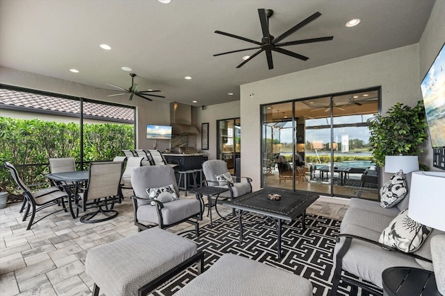 12856 Sorrento Way, Bradenton, FL 34211 - living room with a ceiling fan and recessed lighting