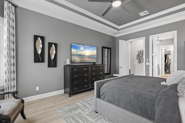 12856 Sorrento Way, Bradenton, FL 34211 - bedroom featuring light wood-style floors, baseboards, ornamental molding, and a ceiling fan